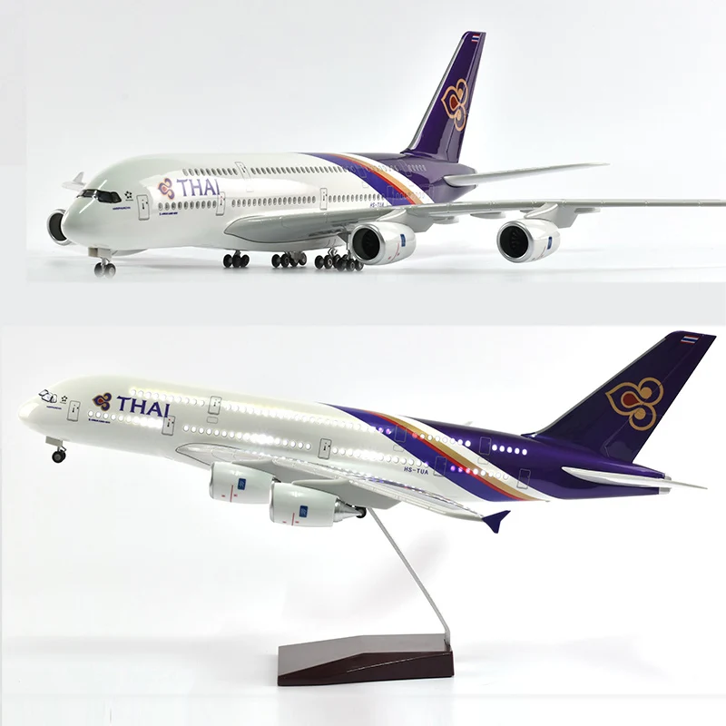

JASON TUTU 46cm THAI Airbus a380 Plane Model Airplane Model Aircraft Resin Diecast 1:160 Scale with Light & Wheel Planes