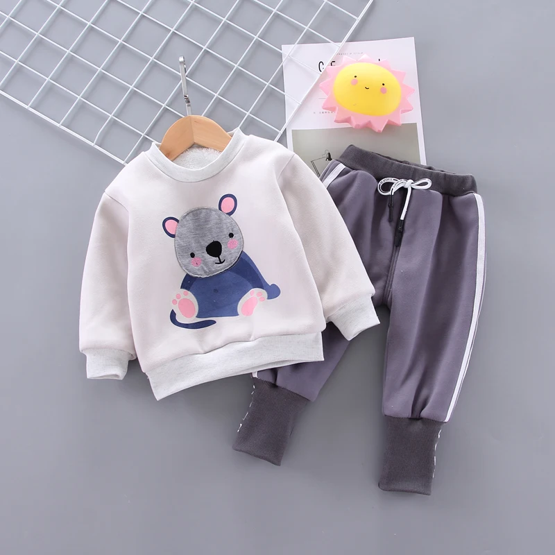 

Velvet Baby Clothing Set for Boys Girls Cute Winter Suit O-neck Top + Tied Feet Pants Child Costume Fashion Infant Clothes