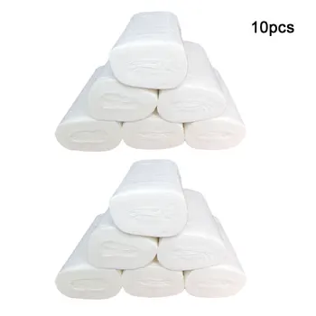 

10 Rolls Coreless Roll Paper 4-Layer Thicken Wood Pulp Paper Towel Household Toilet Paper Bathroom Tissue