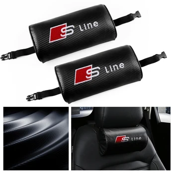 

For Audi Sline A3 A4 A5 A6 A7 A8 TT Q3 Q5 Q7 RS3 RS4 RS5 RS6 B6 B7 B8 B9 Car Styling Carbon Fiber Seat PU Leather Headrest 2PCS