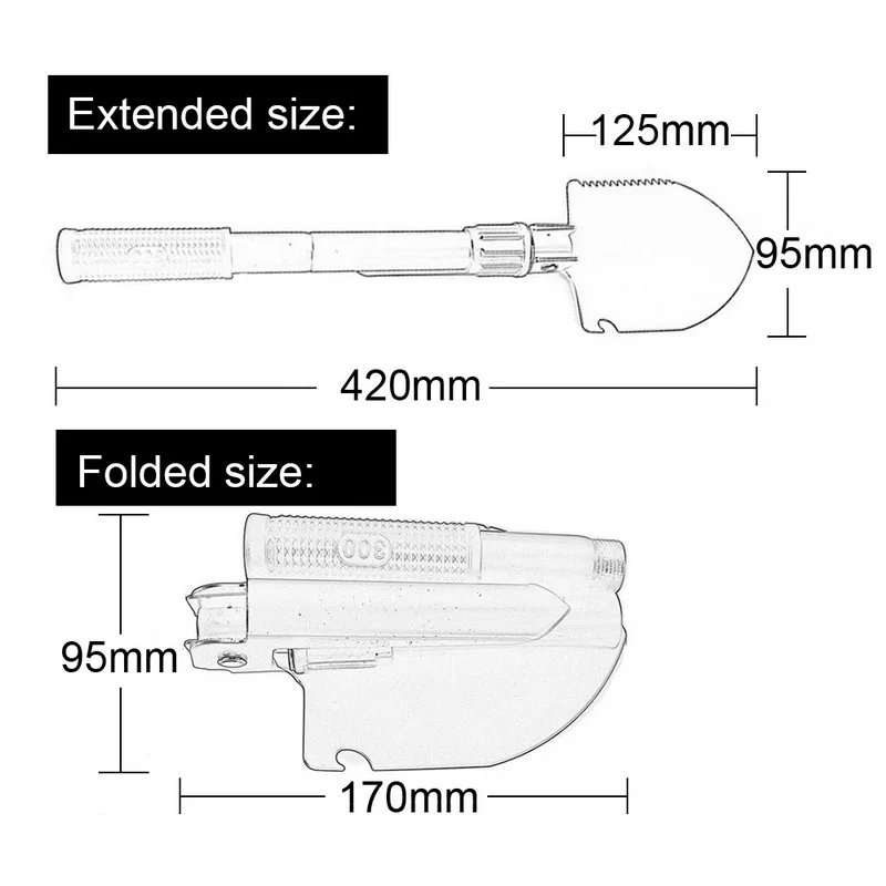 Portable Folding Shovel with Compass Multifunction Stainless Steel Survival Spade Hiking Camping Outdoor Emergency Survive Tool