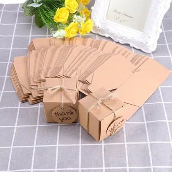 

20pcs/10 Sets Creative Thank You Card Candy Boxes Kraft Paper Packaging Gift Treats Goodies Boxes Party Supplies (Square)