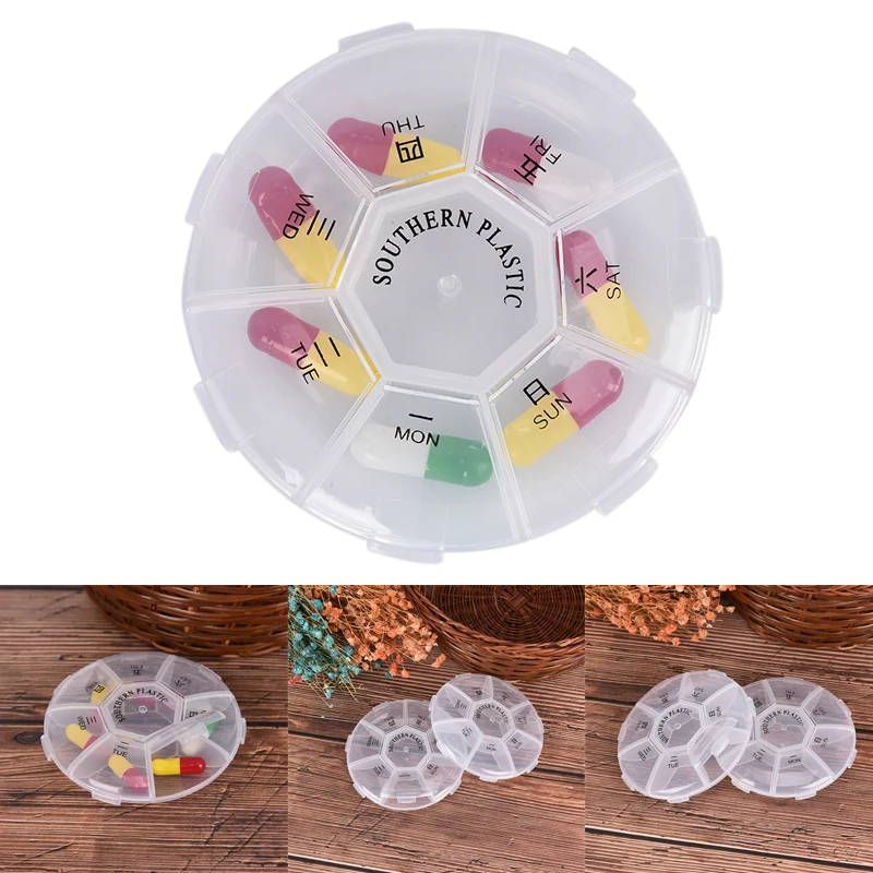 1pc 7 Day Mini Weekly Tablet Pill Medicine Box Holder Storage Organizer Container Case Pill Box Splitter Travel Pill Box