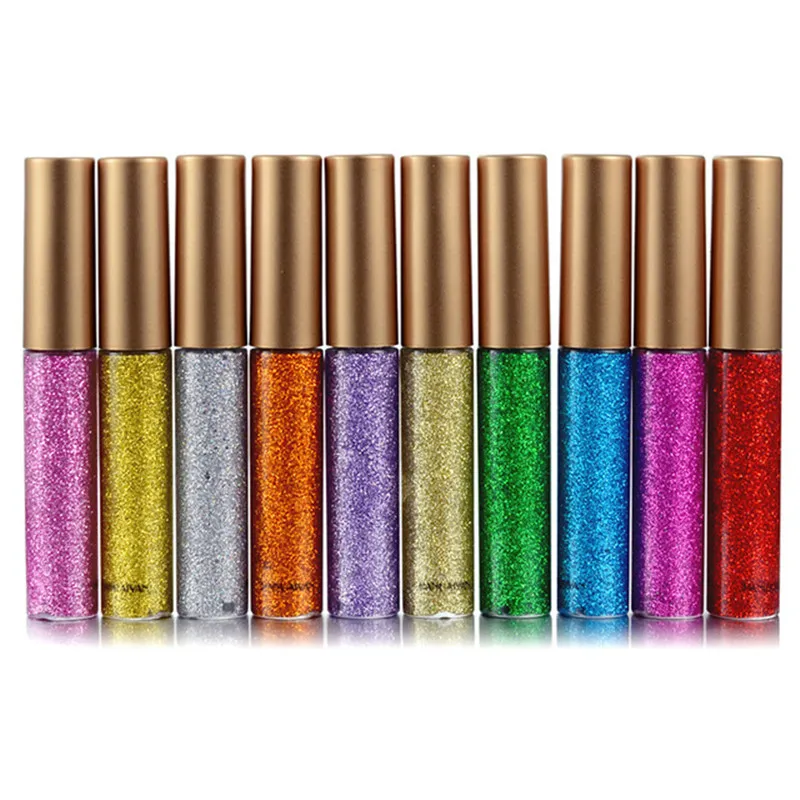 Glitter Liquid Eyeliner 10 Colors Waterproof Long Lasting Shiny Metallic Smoky Eyeshadow Eye Liner Shadow Makeup Cosmetics