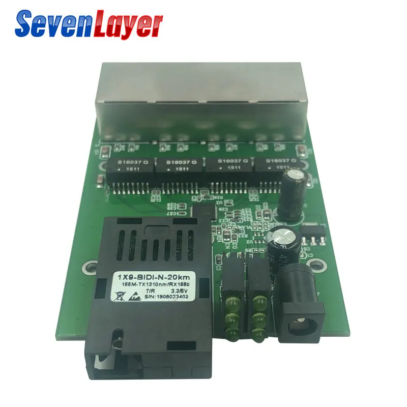 10/100M 4 RJ45 1 SC Fast Ethernet switch Converter Ethernet Fiber Optical Media Converter Single Mode fiber Port PCBA 20KM