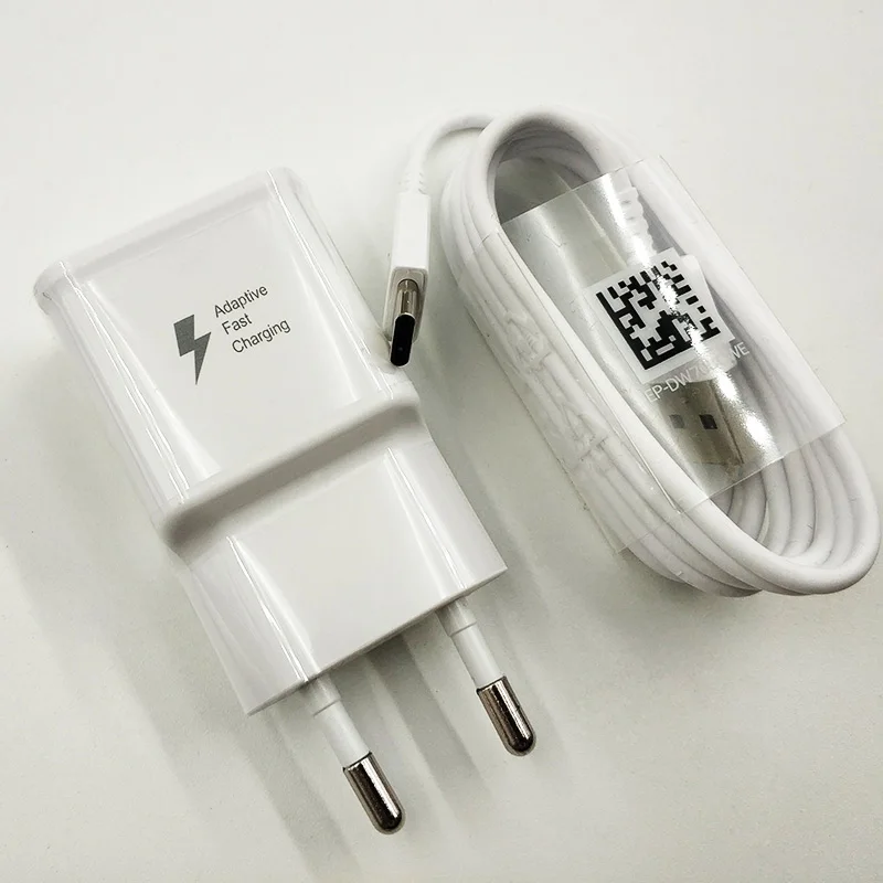 EU Charger and Cable Быстрое зарядное устройство для samsung быстрое зарядное устройство Адаптивное S10 Быстрая Зарядка Тип C кабель для Galaxy S10 S8 S9 Plus A80 A70 A50 A30 Note 9 8 - Цвет: EU Charger and Cable
