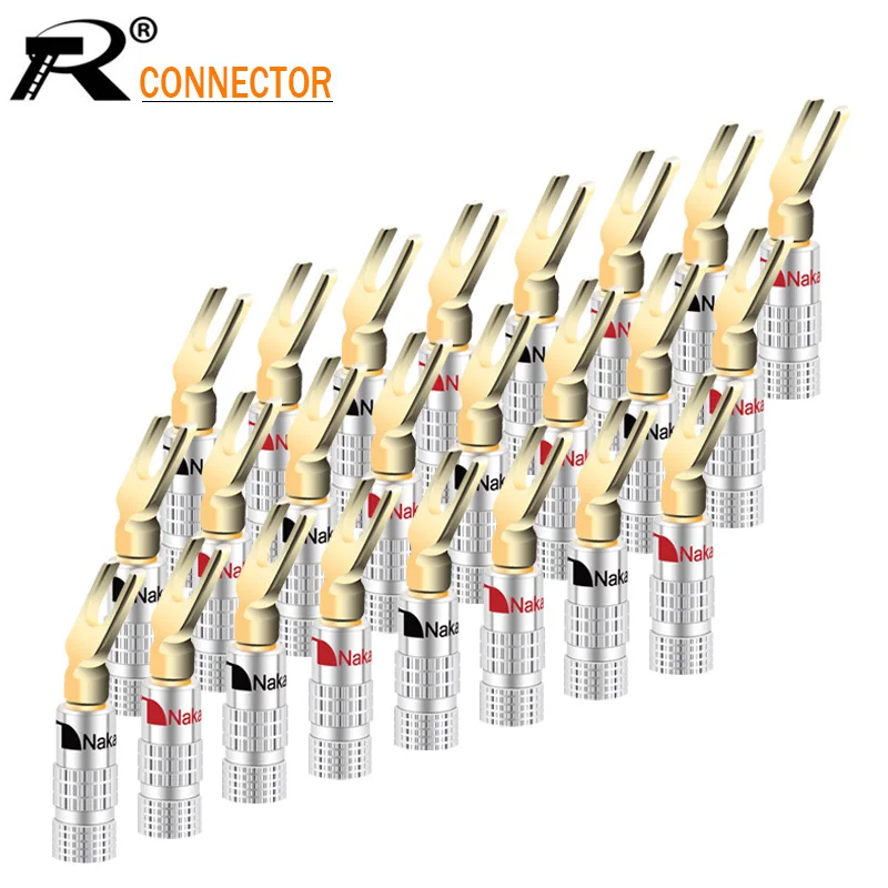 100pcs Y/U Type Nakamichi BANANA PLUGS Brass Gold Plated Banana Male Connector