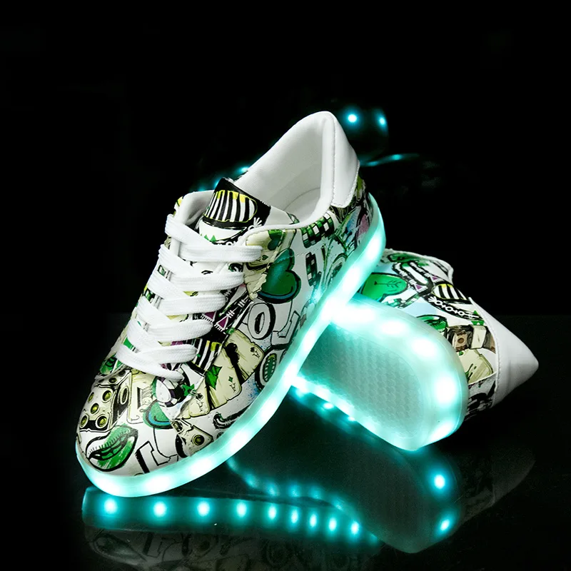 Детская обувь с usb-зарядкой светящиеся кроссовки детские светящиеся кроссовки для мальчиков и девочек ботинки со светодиодами кроссовки с светящейся подошвой - Цвет: X2-Green