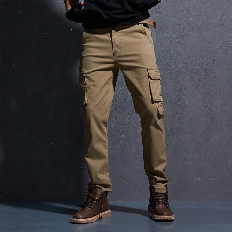 new man outdoor Cargo Pants Men overalls casual elastic Tactical pants Cotton trousers slim Casual pants male FSN-680 - Цвет: Khaki