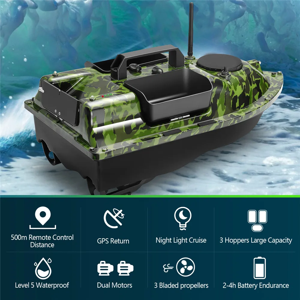 Barco De Cebo Con GPS Y Control Remoto De 500 M, Batería 5200 MAh Y 4 Compartimentos, Para Pesca En Embalses Y Lagos