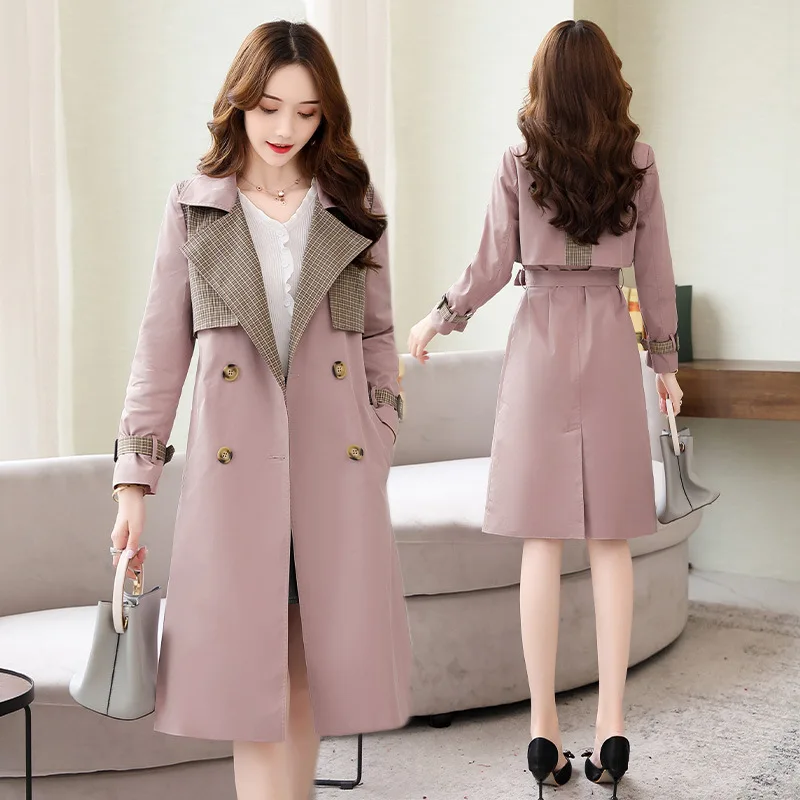 

Trench Coat Women's Mid-length 2019 Spring And Autumn Korean-style New Style Popular waitmore Coat Elegant Joint Overcoat Fashio