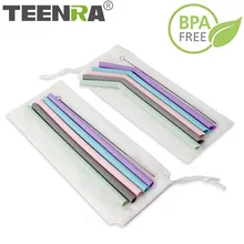 TEENRA 6 шт. многоразовый силикон набор соломинок с чистящей щеткой пищевой соломинки для напитков на вечеринку соломинки BPA бесплатно