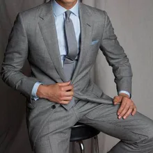 Мужской костюм Slim Fit мужские свадебные костюмы для шафера на Выпускной платья светильник серый формальный смокинг мужской s Блейзер костюм на заказ