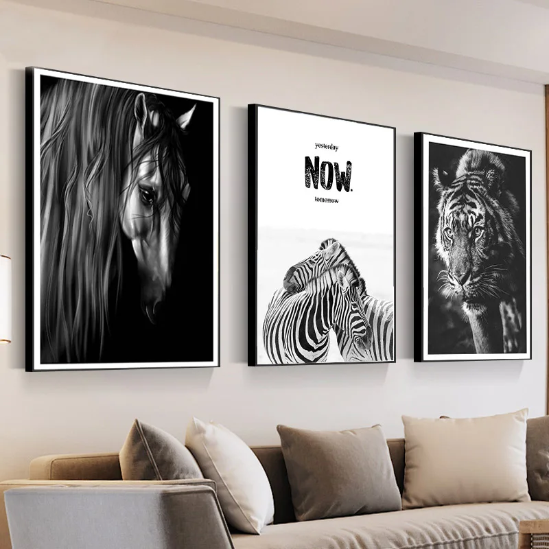 

5D DIY Tiger Horse Zebra Shark Wall Art Canvas Diamond Painting Nordic Black White Animal Wall Pictures Home Decor Art