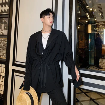 

Male Women Lovers Clothing Streetwear Hip Hop Drawstring Waist Coat Outerwear Men Vintage Fashion Casual Loose Jacket