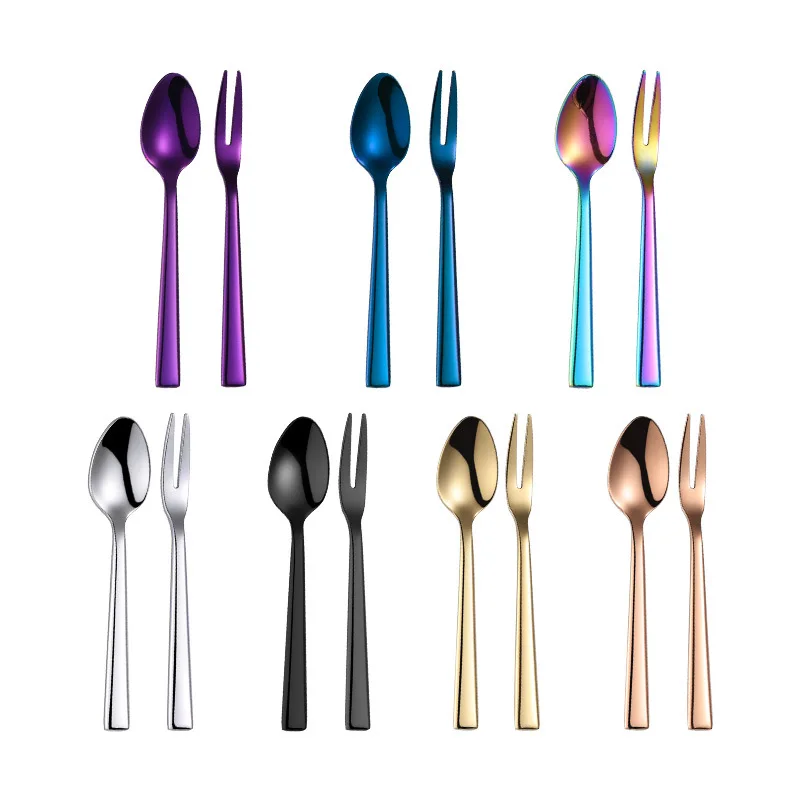 

Stainless Steel Rainbow Color Spoons & Fruits Forks Soup Scoop Ice Cream Tea Coffee Spoon Home Tableware Dinnerware Cutlery 2pc
