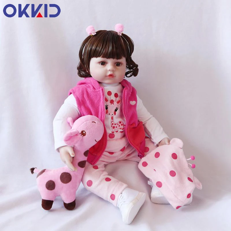 OKKID 46 см силиконовая кукла Reborn Lifelike Baby в розовом платье Мягкий мальчик малыш