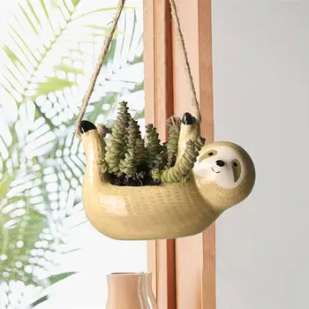 

Sloth Shape Flower Pot Hanging Succulent Plant Pot Container Unique Home Decoration Ornament For Living Room Office Yellow Grey