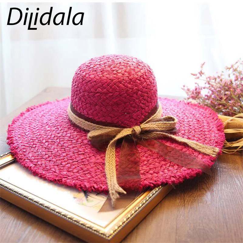 Dilidala, модная кружевная соломенная шляпа с бантом, летняя Солнцезащитная шляпа, японская ручная вязка, шляпа от солнца,, Вавилонская соломенная шляпа