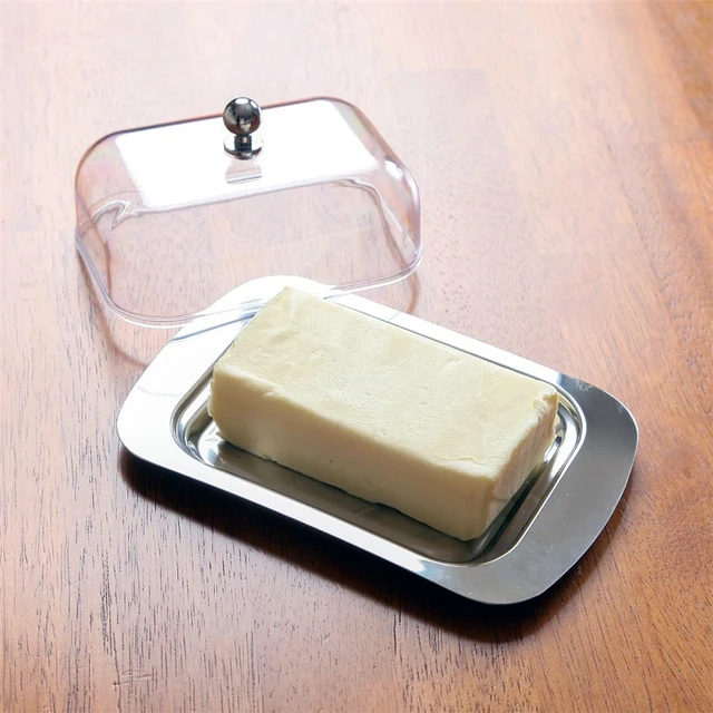 Butter Dish With Lid Stainless Steel Food Container With Lid Rectangle  Acrylic Transparent Lid Cheese Plate Butter Storage Tray - AliExpress