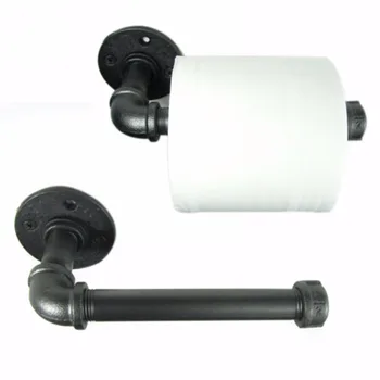 

Black Iron Pipe Toilet Paper Holder Industrial Retro Style Toilet Paper Holders Wall Mount Roller Holder for Bathroom Hotel Use