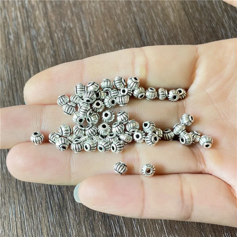 100pcs Zinc Alloy 4*5mm Perforated Lantern Ball Spacer Beads DIY