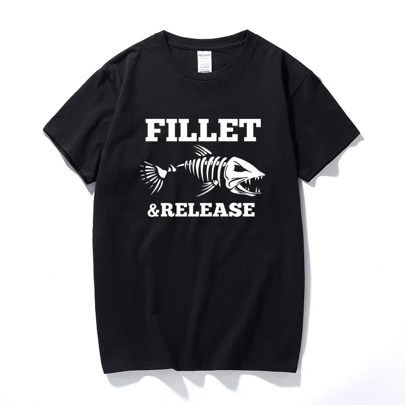 Fillet& Release Мужская футболка премиум-класса, Мужская футболка для рыбалки, карпа, рыбы, морской лодки, Homme, хлопковая футболка с короткими рукавами - Цвет: Черный