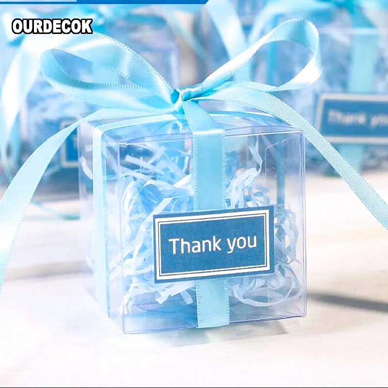 

100 Pieces/lot Clear square PVC Birthday Gift Box Wedding Favor Holder Chocolate Candy Boxes Event Sweet Candy Bags 5x5x5cm
