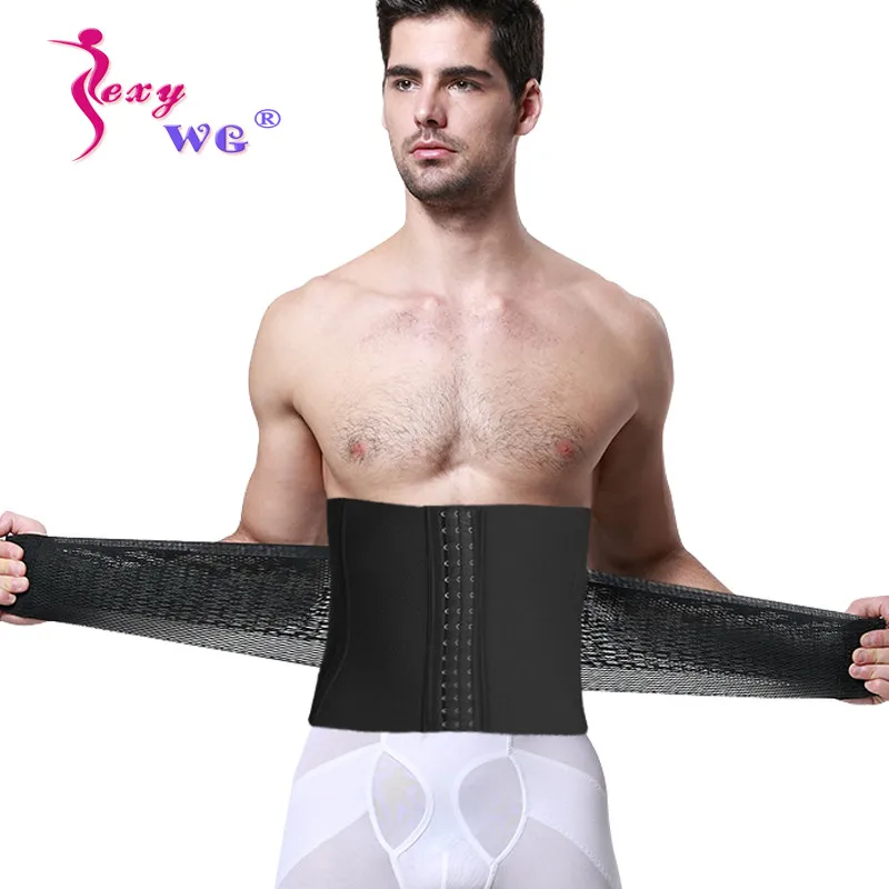 

SEXYWG Men Back Support Waist Trainer With 16 Steel Bone Pulling Strap Slim Shapewear Tatical Belt Girdles Slimming Body Shapers