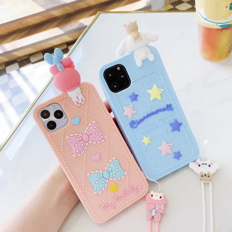 Модный японский 3D мультфильм Мелодия Cinnamoroll чехол для телефона для iPhone 11 Pro X XS Max XR 6 6S 7 8 Plus силикагель чехол с ремешком