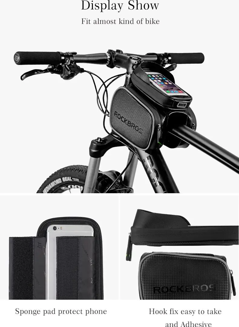 ROCKBROS 6.2 Inch Bicycle Front Frame Top Tube Bag Waterproof TPU Touch Screen MTB Road Bike Bags Cell Phone Bicycle Cycling Bag