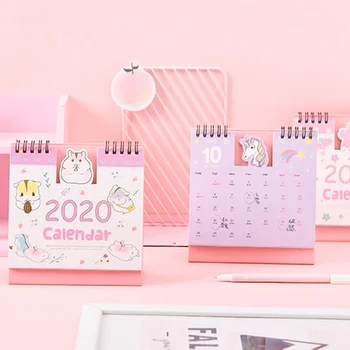 

2020 Cute Cartoon Hamster Cherry Blossoms Coil Calendar Mini Portable Desk Calendars Daily Schedule Planner 2019.09-2020.12
