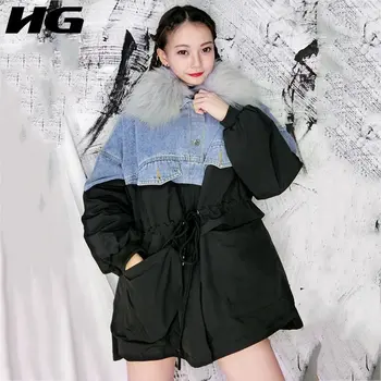 

HG Detachable Fur Collar Parka Women Korean Style Female Coat Plus Size Tops Fashion Streetwear Winter Clothes Women XJ2699