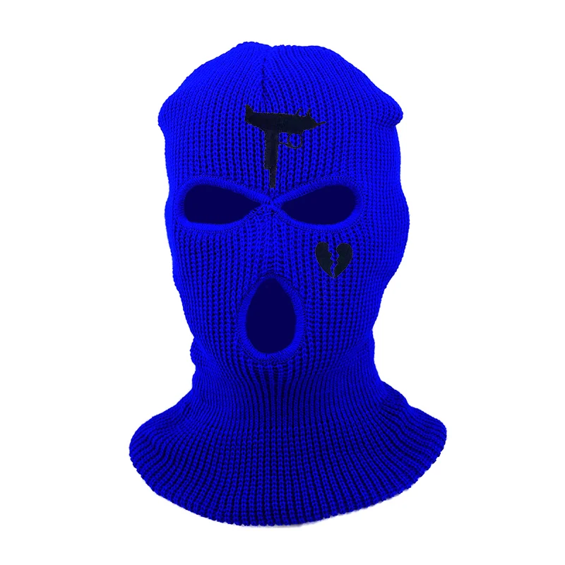 1Pc Embroidery Balaclava Face Mask 3-Hole for Cold Weather, Winter Ski Mask for Men and Women Thermal Cycling Mask Christmas Gif blue skully hat Skullies & Beanies