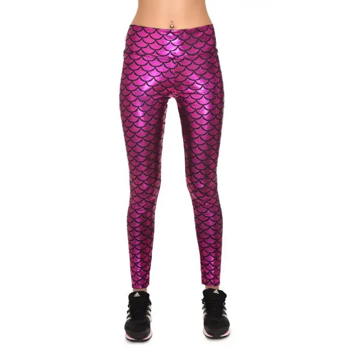 New Galaxy Mermaid Leggings Women Workout Fitness Legging Colorful Fish Scales Printed Legging Plus Size - Цвет: Розово-красный