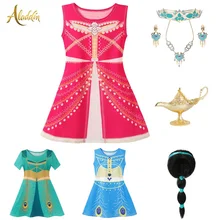 VOGUEON Aladdin платье цвета Жасмин одежда для девочек ярко Розовый Фуксия Зеленый Синий арабский принцесса нарядная одежда, костюм на Хеллоуин