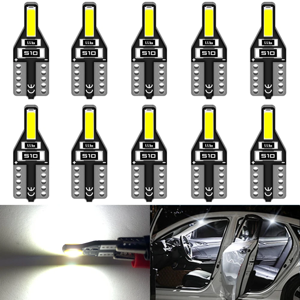 

10pcs LED W5W T10 194 168 W5W 7020 2SMD Led Parking Bulb Auto Wedge Clearance Lamp CANBUS Bright White 6000K License Car Light