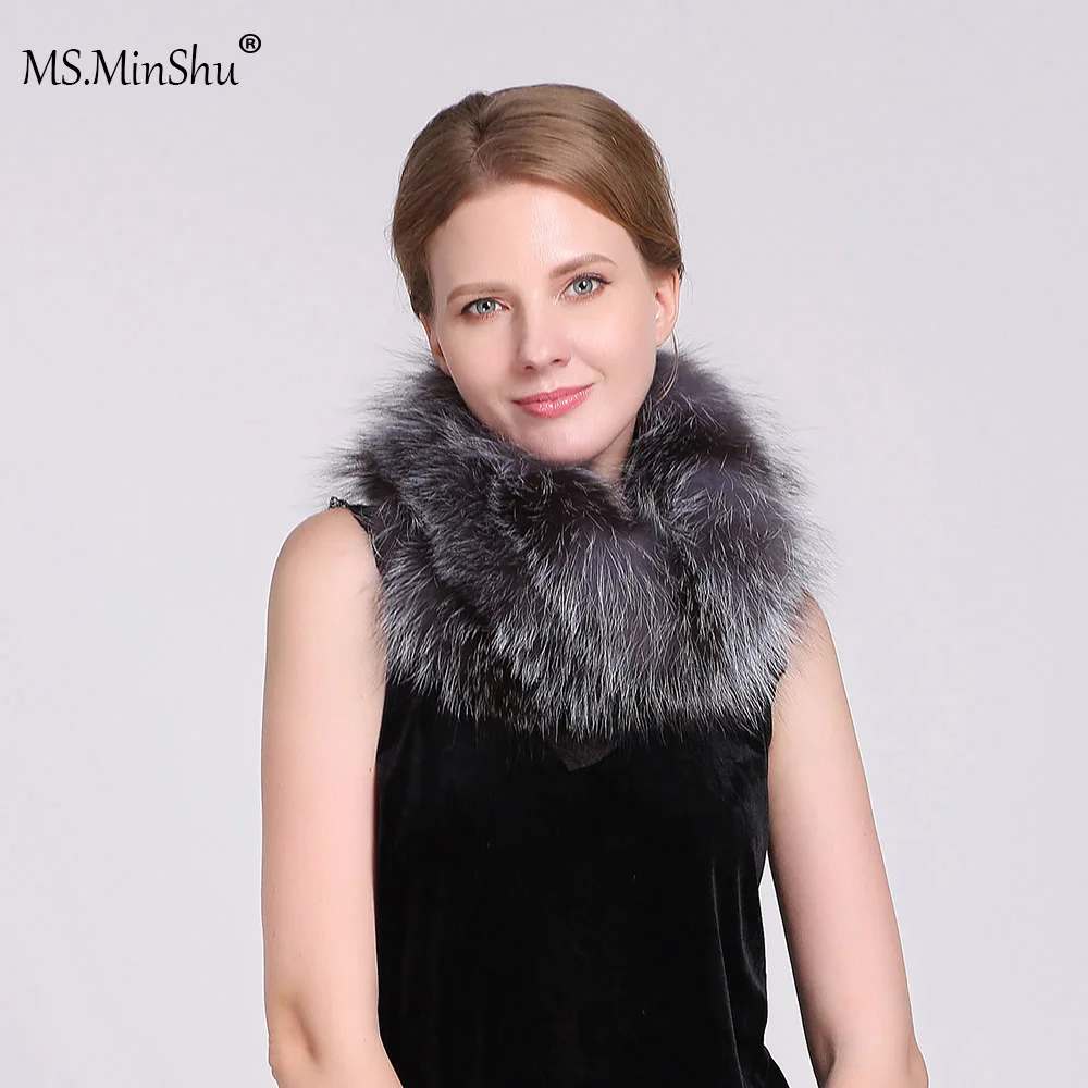 Женский пушистый меховой шарф MS.MinShu зимний из натурального Лисьего меха разных