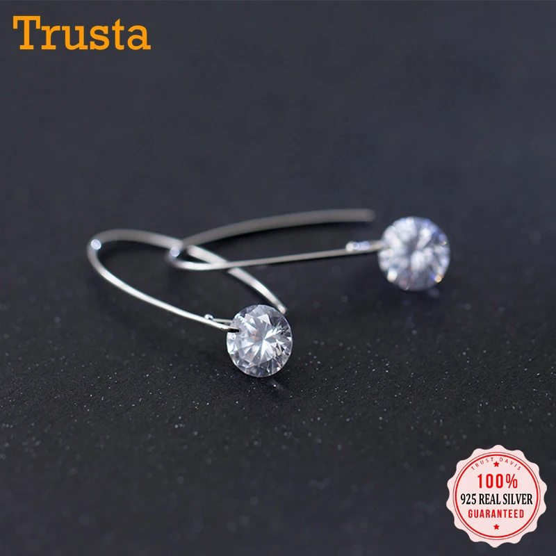 TrustDavis Womens Fashion 100% 925 Real Sterling Silver 8mmX32mm CZ Stud Earrings Girl Lady Xmas Gift DS551 | Украшения и