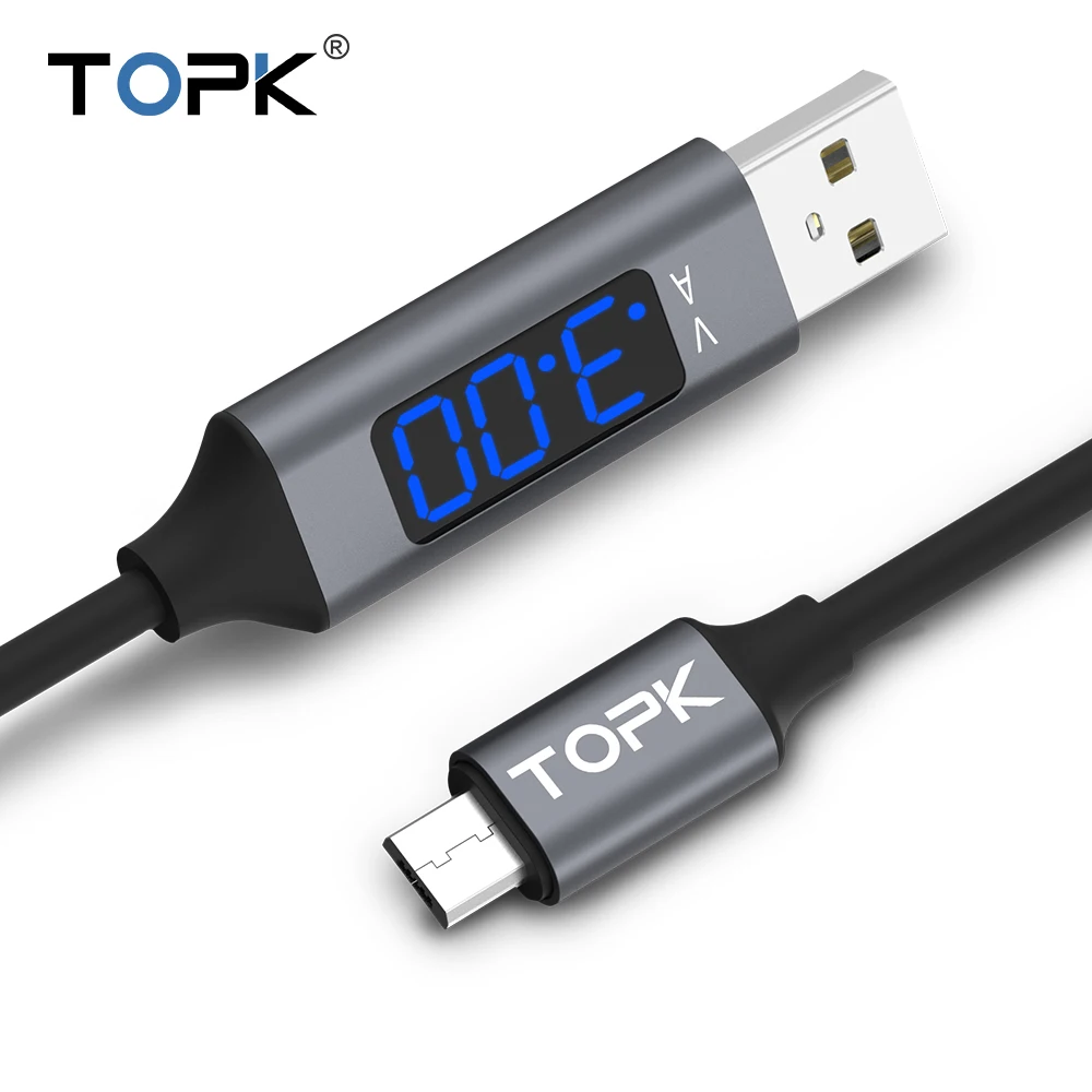 TOPK 1 м Micro USB кабель напряжение и ток дисплей синхронизации данных USB кабель для samsung Xiaomi huawei Micro USB порт