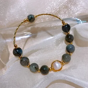 

Baroque Pearl With Stone Beads Charms Bracelets For Women Girls Gold Plated Bracelets Korean INS Fashion Jewelry