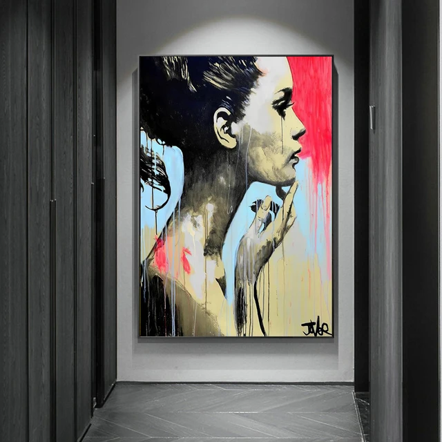 Graffiti Woman Face Canvas Painting Figure Printed Poster and Prints Wall Pictures For Woman Face Living Room Home Decorations lye1413-03