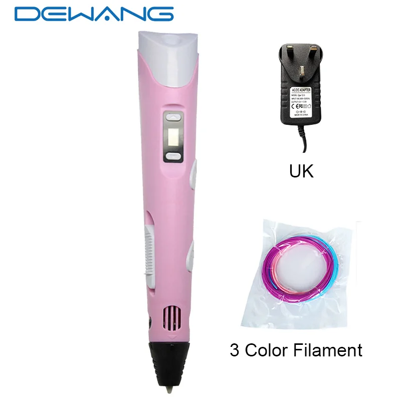 3d Pen Pink UK DEWANG, 3d ручка, волшебная ручка, рождественские подарки на день рождения, 3d Ручка для печати, ЖК-экран, PLA ABS, нити, печать, 3d КАЛЕМ, гаджет - Цвет: 3d Pen Pink UK