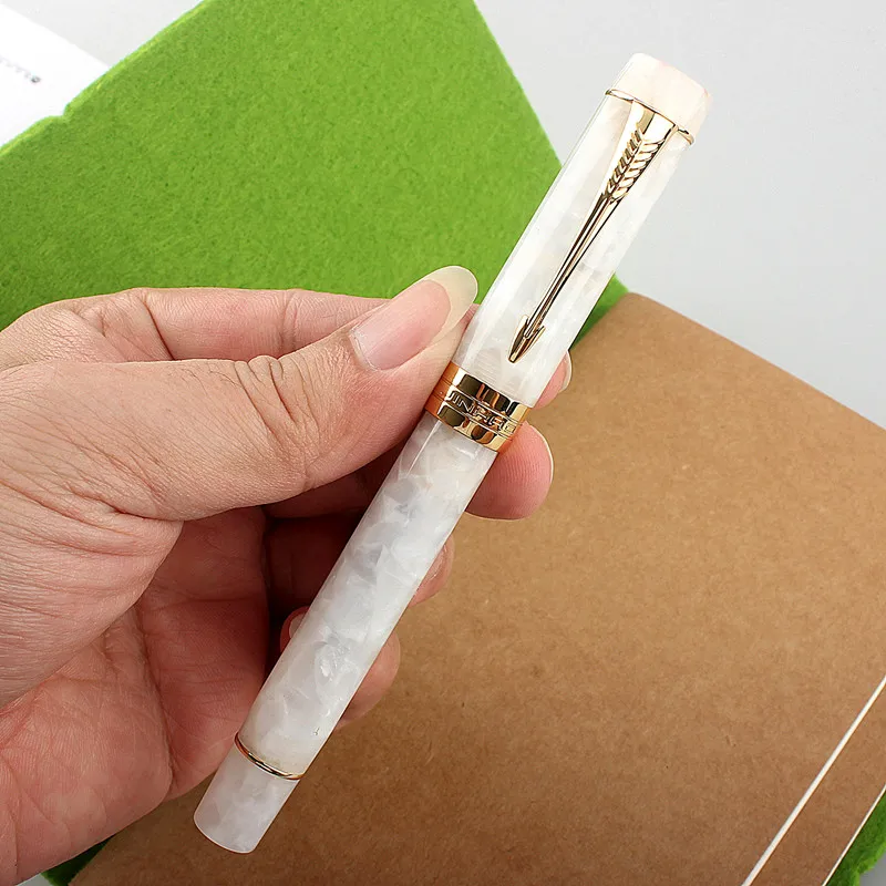 Jinhao 100 Centennial Resin Marble white Fountain Pen Iridum F/Bent Nib with Converter Golden Clip Business Office Writing Pen