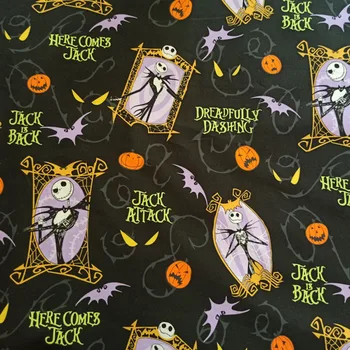 

145cm Width Jack Skull The Nightmare Before Christmas Black Cotton Fabric for Boy Cloth Hometextile Cushion Cover DIY