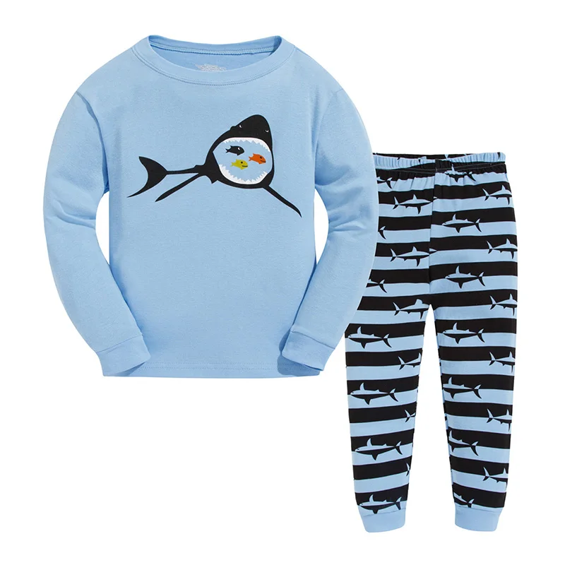 

Children Pajamas Long Sleeve Toddler Clothes Set Cartoon Shark Print 100% Cotton Little Kids Crew Neck Sleepwear 2-7 Years