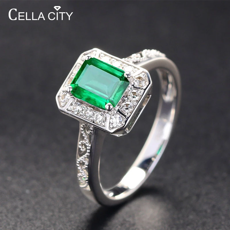 Cellacity Classic 925 Silver Rings With Rectangle Shape Emeral Zircon Gemstone Jewelry Open Size For Women Party Gift Wholesale Cellacity Classic 925 Silver Rings With Rectangle Shape Emeral Zircon Gemstone Jewelry Open Size For Women Party Gift Wholesale