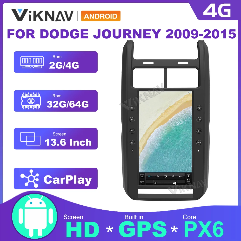 Автомагнитола PX6 на Android для Dodge Journey 2009-2015 GPS-навигация видео Carplay мультимедийный DSP