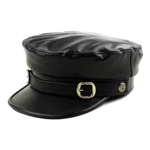 H3517 Men Leather Military Hat Women Autumn Winter Sheepskin Flat Top Black Cap Female High Quality Warm Fashion Simple Hats