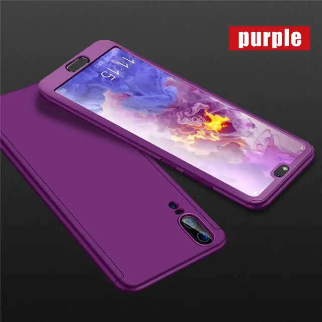 360 полный защитный чехол для телефона для huawei P30 P20 Mate20 Lite PSmart Y7 Y6 крышка чехол с Стекло светильник Вес ПК+ задняя крышка - Цвет: Фиолетовый